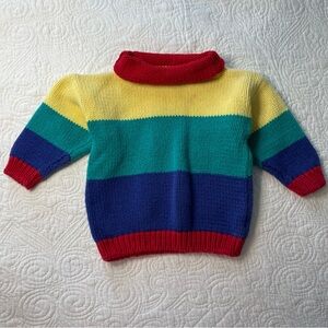 Vintage Knitted Primary Color Block Kids Sweater 3/4t 90’s Bearpaw